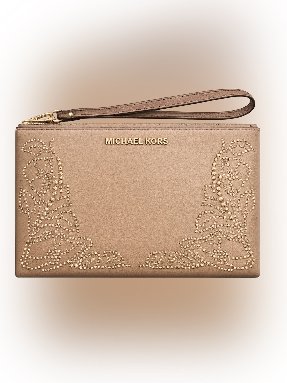 Michael Kors Taupe Beige Studded Wristlet Clutch